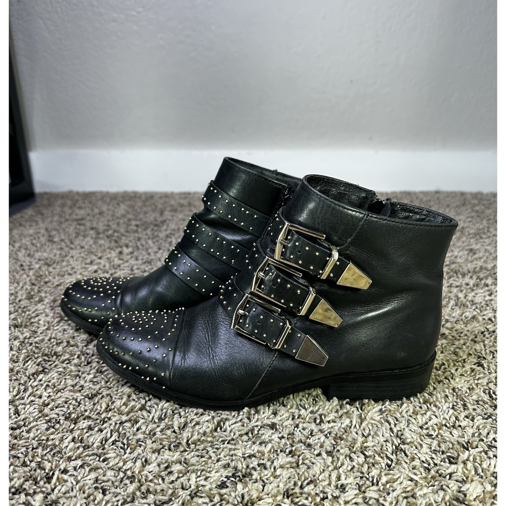 BIANCO Women's Leather Studded Buckle Booties Size 38 EU / 7.5 US